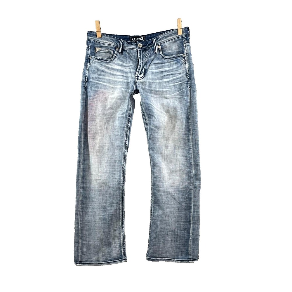 Buckle Salvage Mayhem Bootcut Jeans Mens 35x28.5* Light Whisker Denim Streetwear